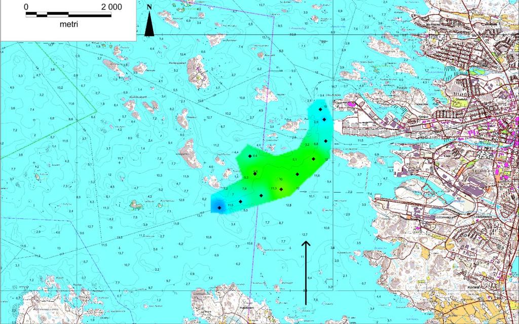 14 Kuva 3.9. Pohjanläheisen veden sameudet satamatyömaan kartoituksesta 10.7.2017.