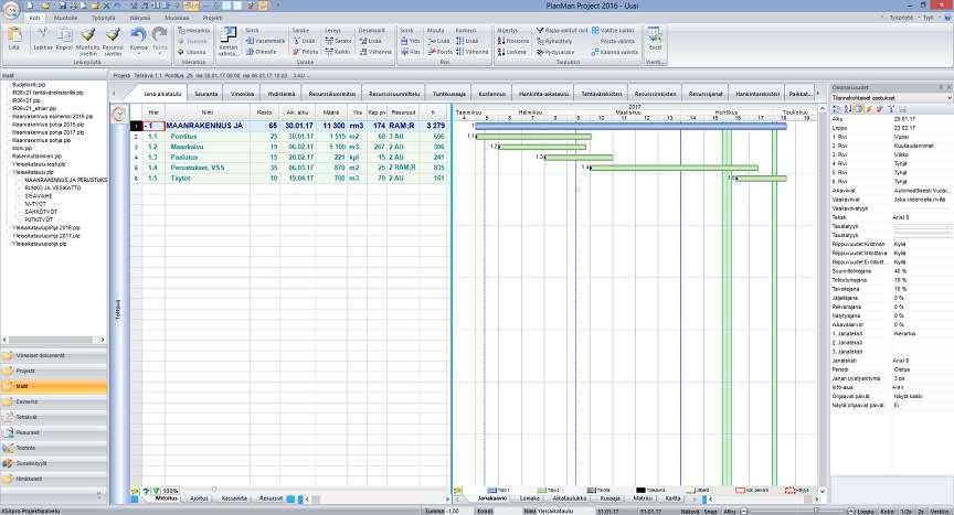 Tehtävien lisääminen suunnitelmaan Hierarkkisia tehtäväkokonaisuuksia/ tehtäviä voi poimia aikatauluun malleista kaksoisnapsulla. Esim. Excel-taulukosta voi tehtäviä tuoda leikepöytää käyttäen.
