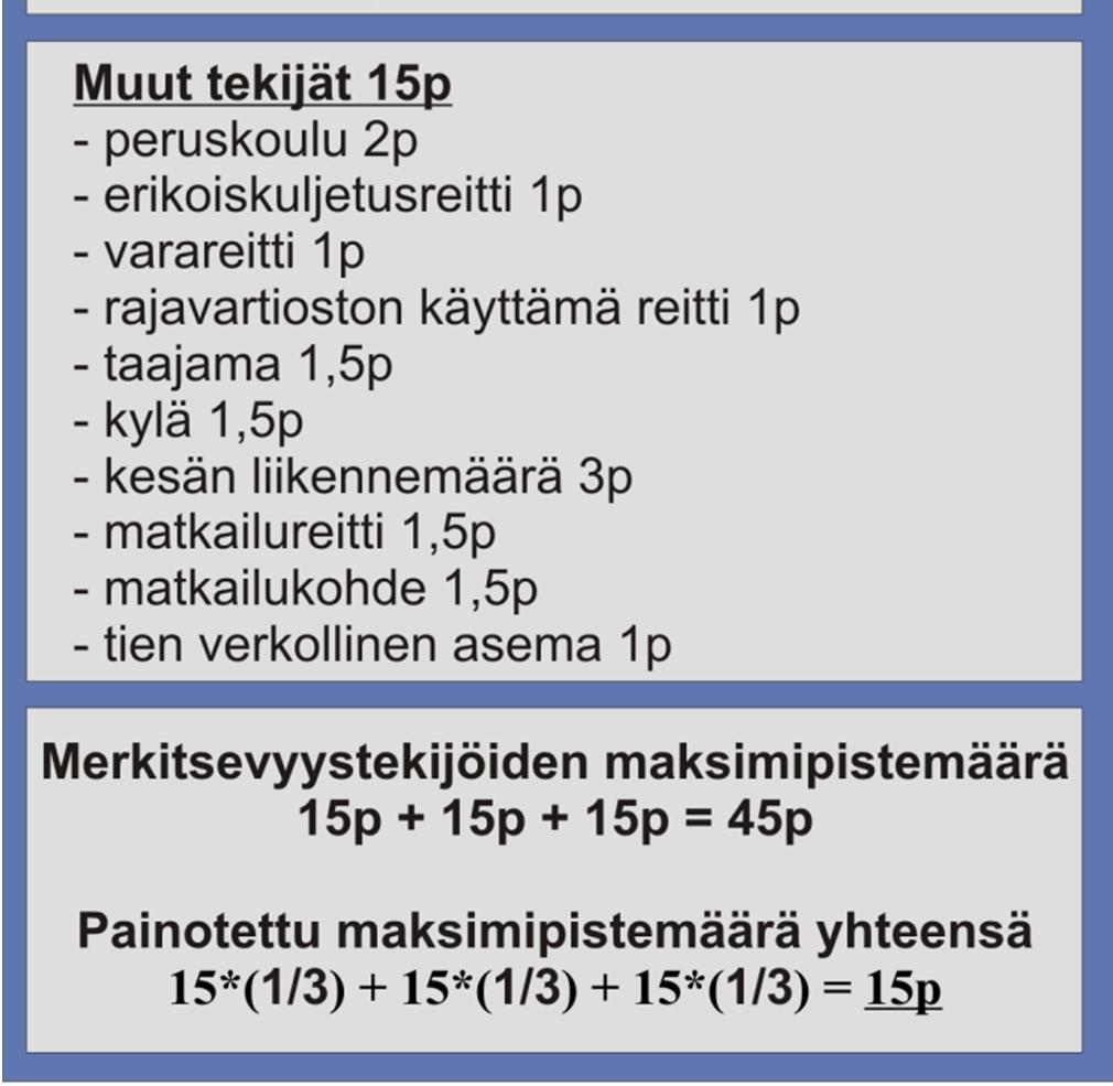 Keskivilkkaan tieverkon merkitsevyysluokituksen kolme pääluokkaa ovat säännöllinen henkilöliikenne, säännöllinen tavaraliikenne ja muut tekijät.