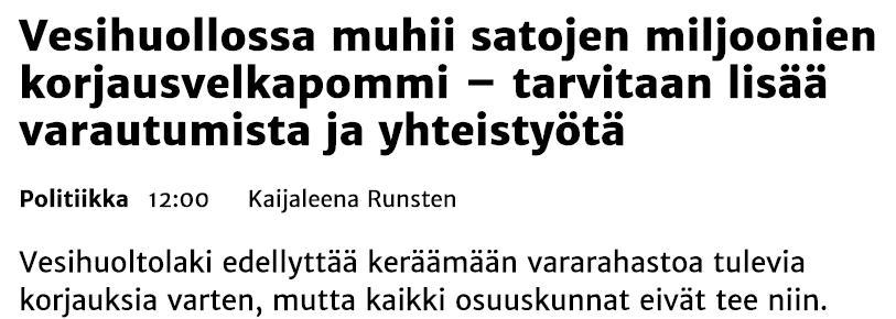 Vesiosuuskuntien haasteita Aktiivien ikääntyminen Kiinnostus talkootyöhön