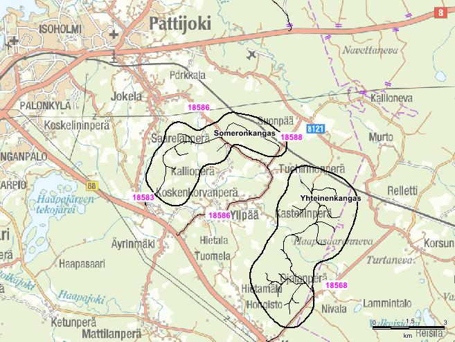 FCG SUUNNITTELU JA TEKNIIKKA OY YVA selostus 283 (361) 15.4.5 Yhteinenkangas Yhteinenkankaan alue liittyy yleiseen tieverkkoon yhdystietä 18568 (Kuva 99).