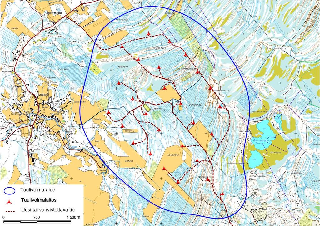 FCG SUUNNITTELU JA TEKNIIKKA OY YVA selostus 42 (361) Kulku tuulivoimapuistoaleelle on suuniteltu Valtatien 8 kautta, pääasiassa olemassa olevia teitä hyödyntäen ja niitä tarvittaessa parantaen.