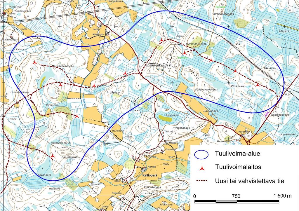 FCG SUUNNITTELU JA TEKNIIKKA OY YVA selostus 43 (361) Someronkankaan alueelle rakennetaan sähköasema, jonne alueella sijaitsevat tuulivoimalat yhdistetään keskijännitemaakaapelein.