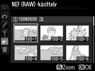 NEF (RAW) -käsittely G-painike N muokkausvalikko JPEG-kopioiden tekeminen NEF (RAW) -kuvista. 1 Valitse NEF (RAW) -käsittely.