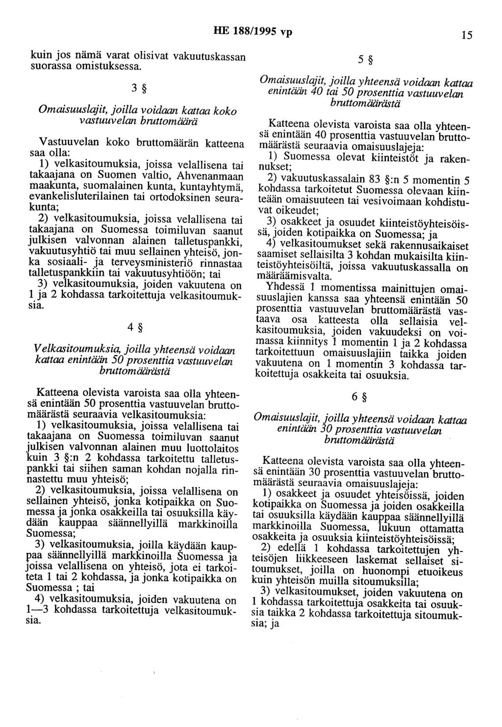 HE 188/1995 vp 15 kuin jos nämä varat olisivat vakuutuskassan suorassa omistuksessa.