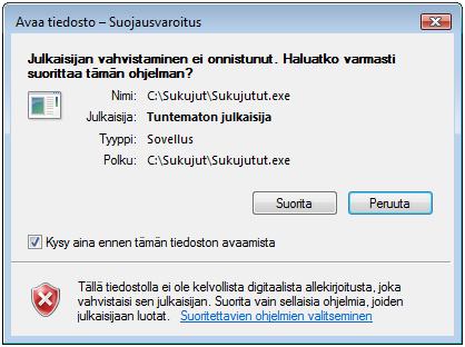 . 3. Salasana näyttö Ohjelma käynnistetään SukuJutut ikonista, joka löytyy Käynnistä valikosta.