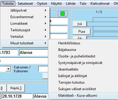 Laita ensin Matrikkeliin tai Kuva-albumiin tulevat henkilöt yksitellen poimuriin tai ruksaa jonkin tulosteen henkilöt menemään poimuriin.