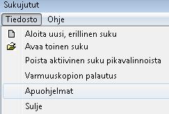 Ohjelman alussa kysytään käyttäjältä salasana, joka on Eeva. Kirjoita se ja klikkaa OK tai paina [Enter] -näppäintä, niin pääset SukuJutut-ohjelman Keskusikkuna -näytölle.