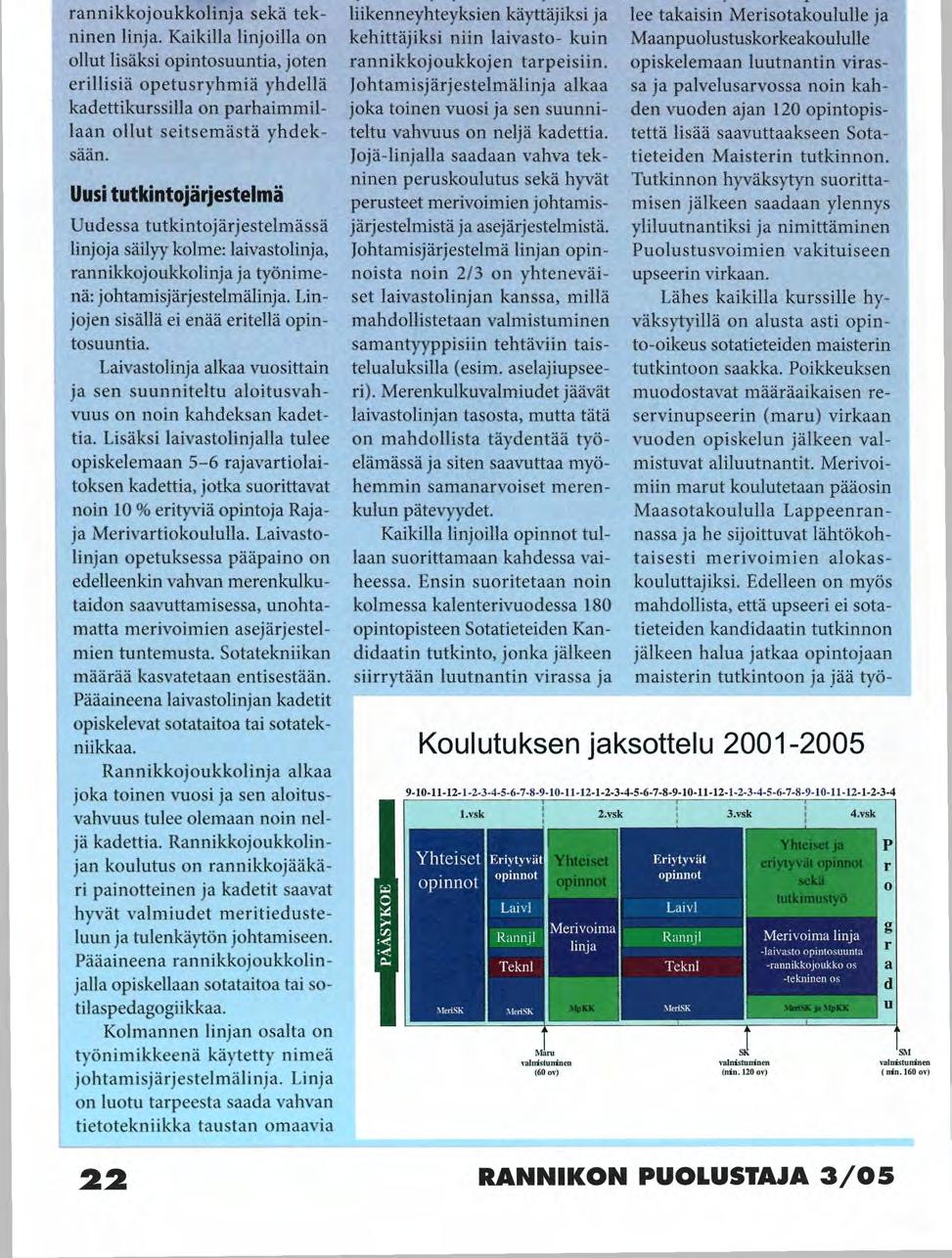 rannikkojoukkolinja sekä tekninen linja. Kaikilla linjoilla on ollut lisäksi opintosuuntia, joten erillisiä opetusryhmiä yhdellä kadettikurssilla on parhaimmillaan ollut seitsemästä yhdeksään.