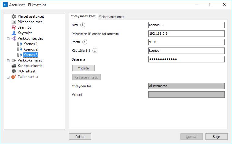 ASETUSTEN YLEISKATSAUS Verkkoyhteydet Etäkäytön asetukset Uusi etäyhteys luodaan valitsemalla