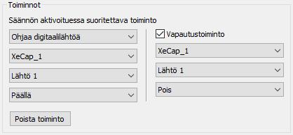 SÄÄNNÖT Sääntötoiminnot Valitse toiminto Ohjaa digitaalilähtöä (Kuva 6.8). Valitse laite ja haluttu lähtö. Valitse mihin tilaan lähtö asetetaan, kun toiminto laukaistaan. Kuva 6.8: Valitse toiminnat.