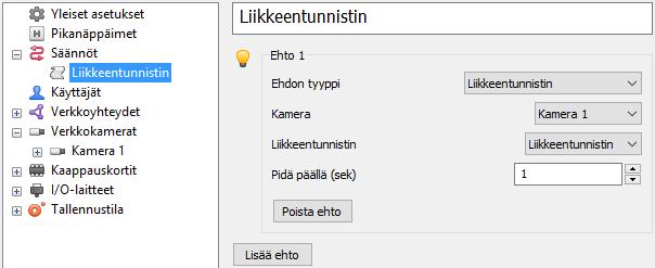 ANALYTIIKKA Liikeanalysaattori Kuva 7.6: Sääntö liikkeentunnistinta varten.