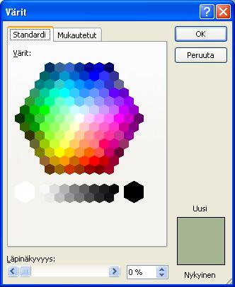 23 Tasaisessa täytössä valitse täyttöväri valikosta. Jos näkyvillä olevasta listasta ei löydy hyvää väriä, lisää värejä löydät kohdasta Lisää värejä.
