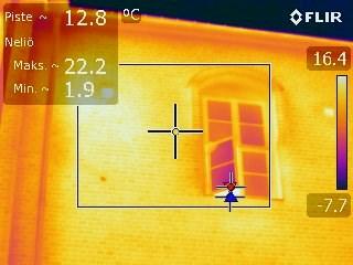 Lämmitetyn ja lämmittämättömän seinän lämpötilaero oli ulkopinnalla noin 5-10