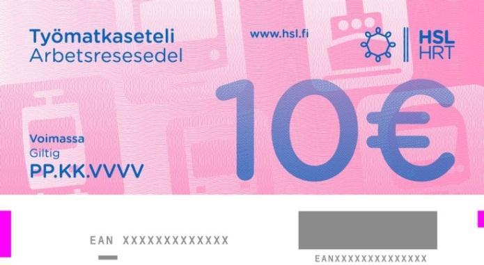 Työmatkaseteli 10 euron arvoisia työmatkaseteleitä Työntekijä voi käyttää seteleitä joko kauden tai arvon lataamiseen henkilökohtaiselle matkakortilleen Työmatkaseteleitä voivat käyttää kaikki