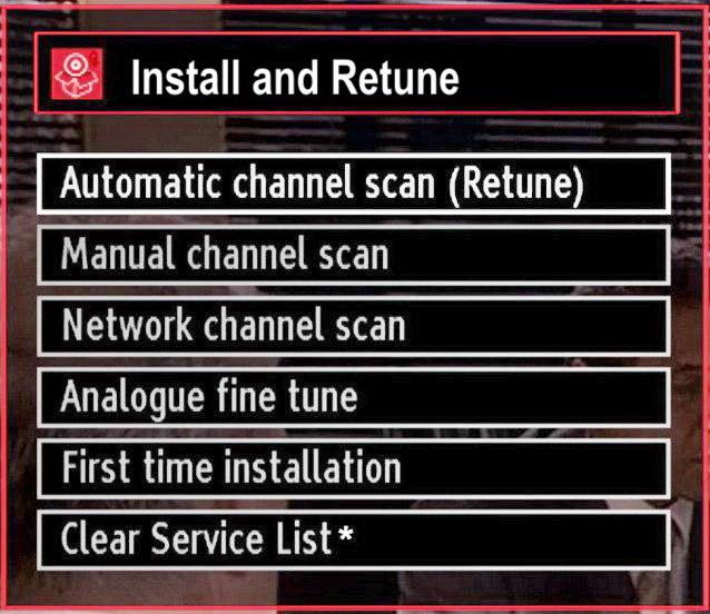 If you select AERIAL option from the Search Type screen, the television will search for digital terrestrial TV broadcasts. Note: You can press MENU button to cancel.