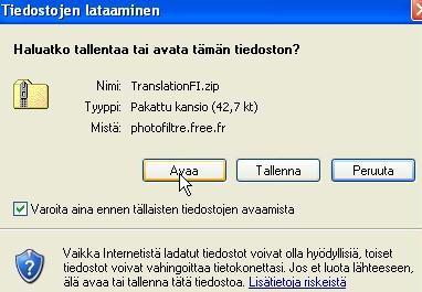 Pura tiedosto samaan kansioon kuin missä itse ohjelma sijaitsee.