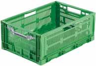 Elintarvikehyväksytyt muovilaatikot 30,0L 600x400x175mm Vihreä Palkittu tuoteinnovaatio! Kokoontaittuvia elintarvikelaatikoita käytetään yleisesti, kun lähetetään mm.