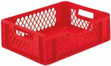 Elintarvikehyväksytyt muovilaatikot Elintarvikehyväksytyt Lihalaatikot 12L 400x300x125mm Punainen Bekuplast:n valmistamat laatikot takaavat tuotteille hygieenisen kuljetuksen ja varastoinnin.