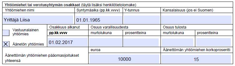 Jos yhtiömies ei voi saada suomalaista henkilötunnusta, perustamisilmoituksessa on ilmoitettava syntymäaika ja perustamisilmoitukseen on liitettävä todistus henkilöllisyydestä (esim.