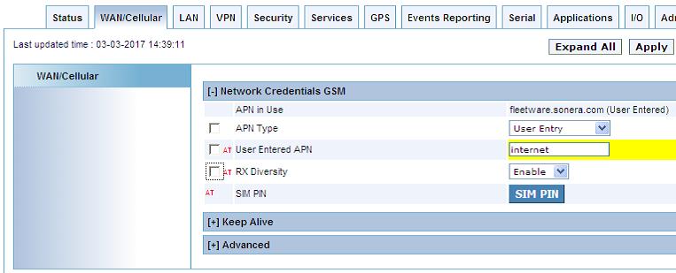 WoodForce asennusohje 11 (17) GX400 - GX400 (Network Credentials GSM): Muuta APN:ksi internet
