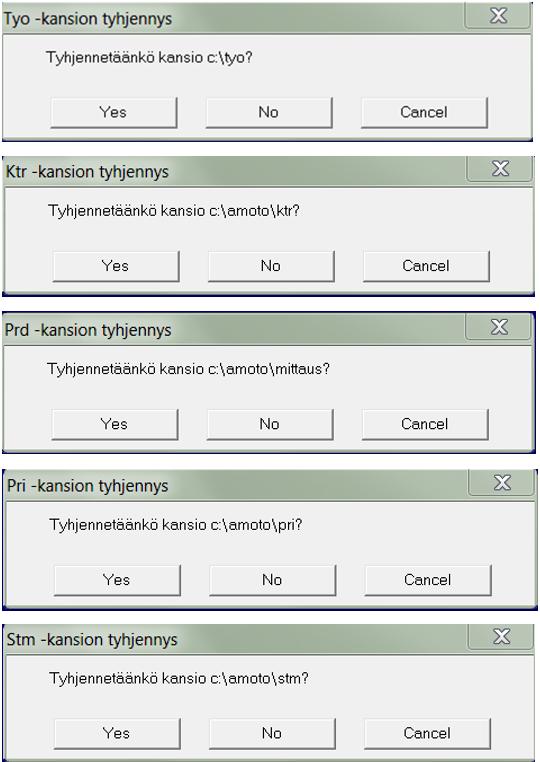 WoodForce asennusohje 4 (17) Seuraavaksi tyhjennetään Moto/Mekumapin hakemistoasetuksissa määritellyt data-kansiot (käytettävät hakemistot vaihtelevat konemerkeittäin). HUOM!