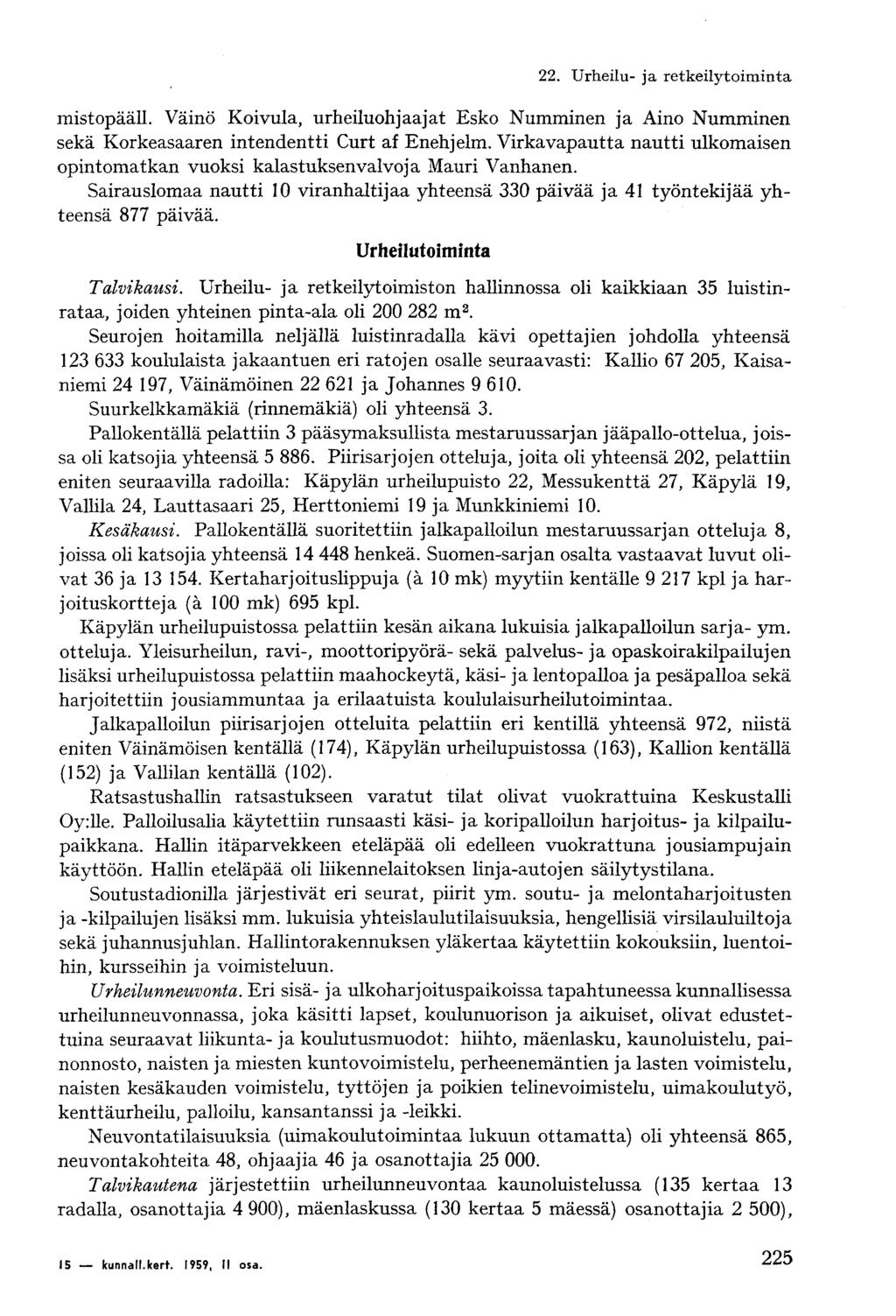mistopääll. Väinö Koivula, urheiluohjaajat Esko Numminen ja Aino Numminen sekä Korkeasaaren intendentti Curt af Enehjelm.
