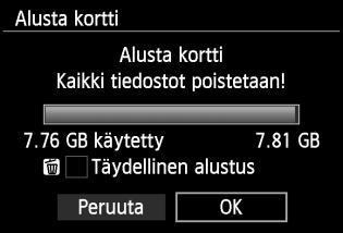 3 Kortin alustaminen Jos kortti on uusi tai jos se on aiemmin alustettu toisessa kamerassa tai tietokoneessa, alusta kortti tässä kamerassa.