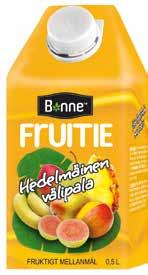 BONNE FRUITIE HEDELMÄVÄLIPALAT, 0,5 L Makeuttamaton, ei lisättyä sokeria. Ei lisäaineita. Ei säilöntäaineita. Säilyy avaamattomana huoneenlämmössä 9 12 kk ja avattuna jääkaapissa 3-4 päivää.