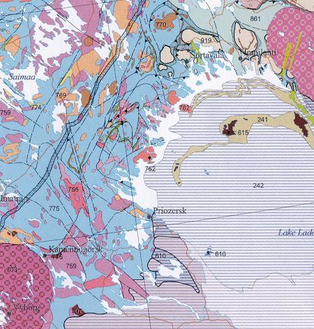 2. GEOLOGIA JA NÄYTTEENOTTO Laatokan koillisrannan kallioperä (Kuva 1) koostuu pääasiassa paleoproterotsoisesta n.