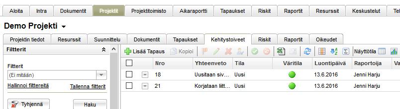 Samaa kenttää voidaan käyttää useille tapaustyypeille. Tapaustyypit luodaan Asetukset moduulissa, toiminnolla Tapaustyypit.