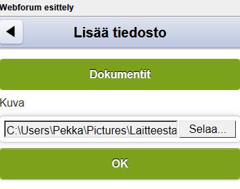 Tiedostot Tiedostot - yksityiskohdat Käytä plus-merkkiä lisätäksesi tiedostoja. Lisää tiedostoja Selaa-painike toimii eri tavoin erilaisilla selaimilla.