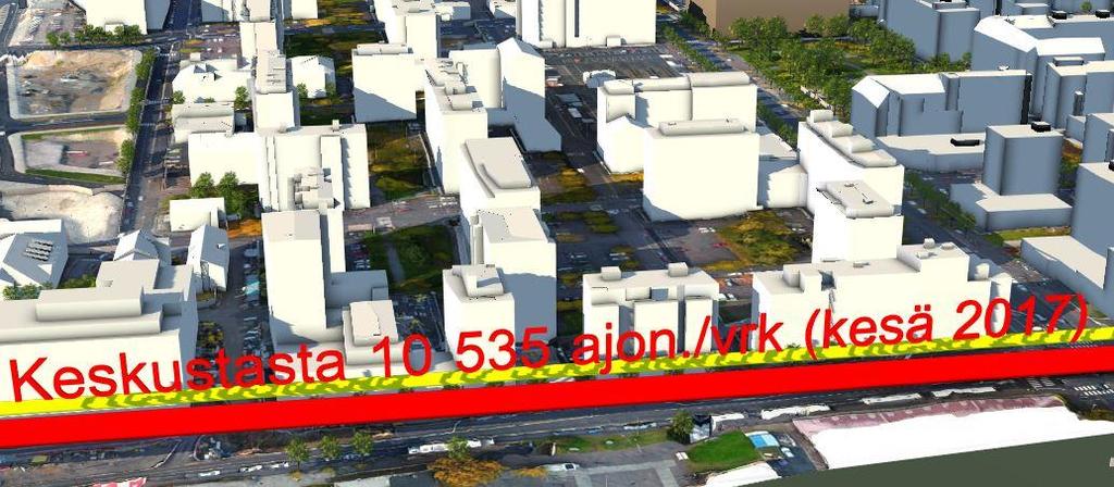 37 Kuva 28. Itsenäisyydenkadun liikennemäärätiedot tuotiin malliin havainnollistavina 3D-objekteina.