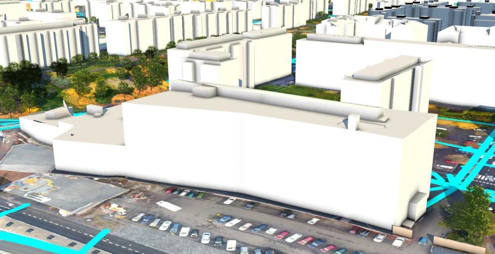Koska rakennukset olivat jo 3Dmuodossa DWG-tiedostossa, voitiin ne tuoda suoraan osaksi lähtötietomallia InfraWorks-ohjelmistoon FBX-tiedostoformaatissa (kuva 29). Kuva 29.