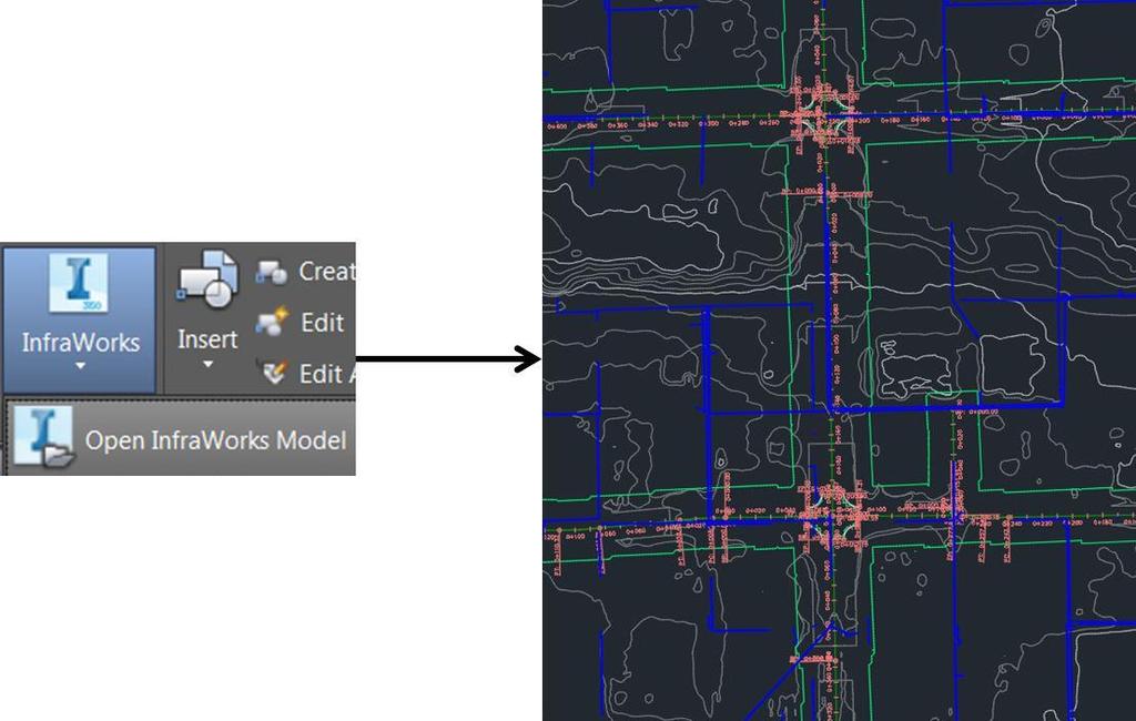 52 Kuva 40. AutoCAD Civil 3D-ohjelmistossa voidaan avata InfraWorks-malli komennolla IMPORTAIWMODEL joko IMX- tai SQLitetiedostoformaatissa.