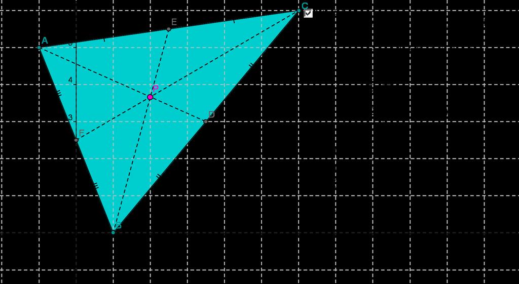 "\begin{array}{rcl} P(x,y)&=&(\frac{x_A+x_B+x_C}{3},\frac{y_A+y_B+y_C}{3}) \\ &=&(\frac{"x(a)"+"x(b)"+"x(c)"}{3},