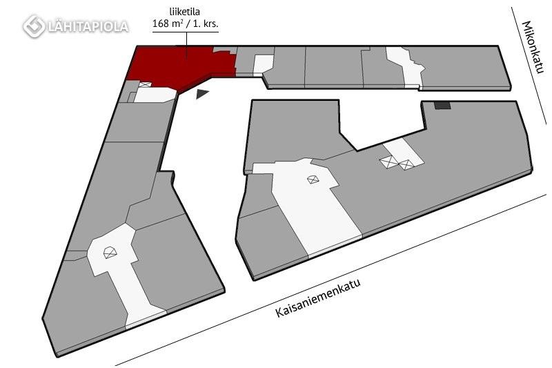 Vuokrataan: Liiketila 168 m² / katutaso Vuokrattavissa sisäpihan helposti