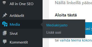 Verkkokaupan päivitysohje Jaana Mäkisalo Mediakirjasto/kuvien ja tiedostojen lisääminen 7 Kuvien ja muiden tiedostojen tuominen mediakirjastoon: Klikkaa vasemmassa palkissa