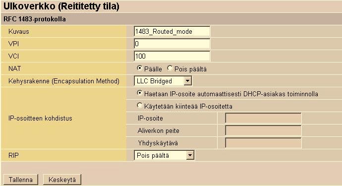 Profiilien selitykset: Type0 = Kaikki Ethernet-portit sekä WLAN ovat NAT:in takana Type1 = Kaikki Ethernet-portit ovat sillatussa tilassa Type2 = Ethernet-portit 1, 2 ja 3 sekä WLAN ovat