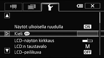1 Avaa HOME-valikko painamalla. 2 Kosketa [ Muut asetukset] [Muut asetukset]-valikoiden avaamiseksi. 3 Kosketa haluamasi valikon välilehteä.