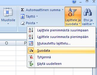 Taulukon kopiointi tehdään ihan normaalilla tavalla eli maalataan taulukko (kun se on halutulla tavalla suodatettu) ja viedään se leikepöydälle kopioi-komennolla.