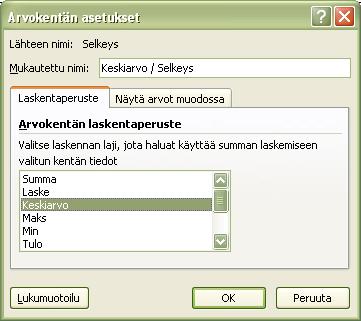 tuotteet) Arvotlaatikkoon. Taas luvut ovat summia, vaikka tässä tapauksessa niiden on tarkoitus olla keskiarvoja.