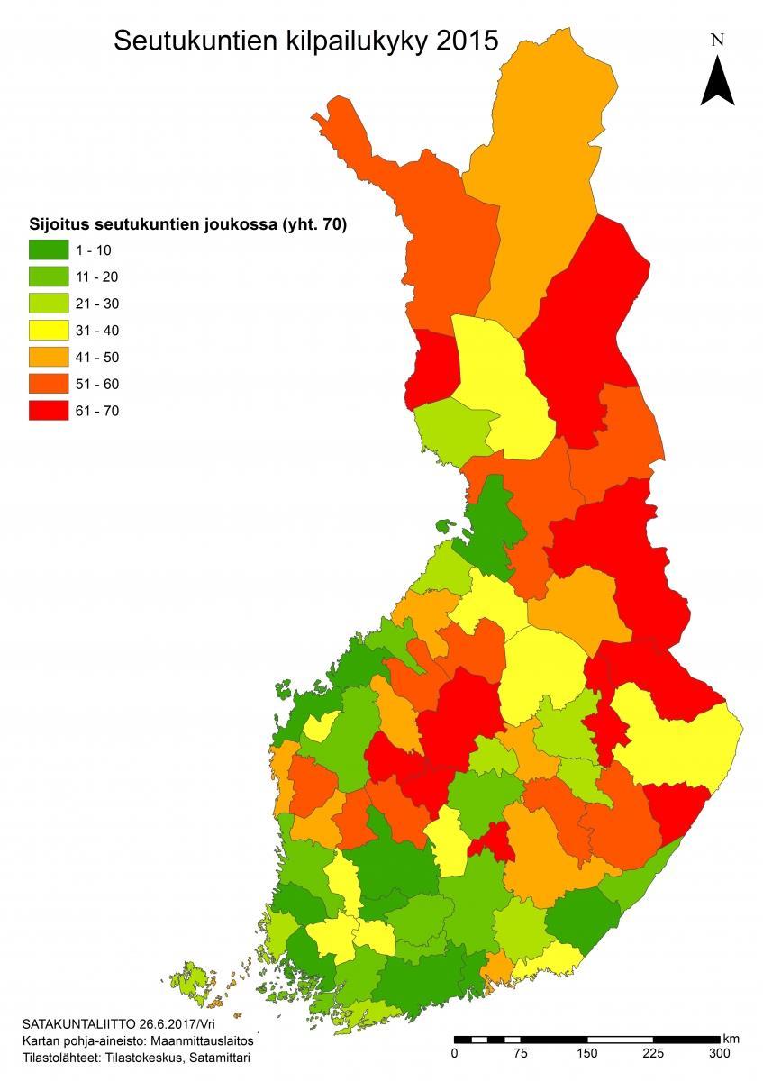 SUOMEN SEUTUKUNTIEN KILPAILUKYKY vuonna 2015: kuuden tekijän mittaristo (seutukuntia 70 kpl).