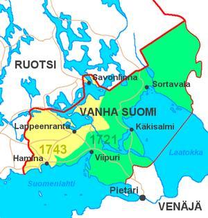 Entisen Käkisalmen läänin pohjoisosa jäi Ruotsille. Hattujen sota 1741-1743 ( pikku viha ).