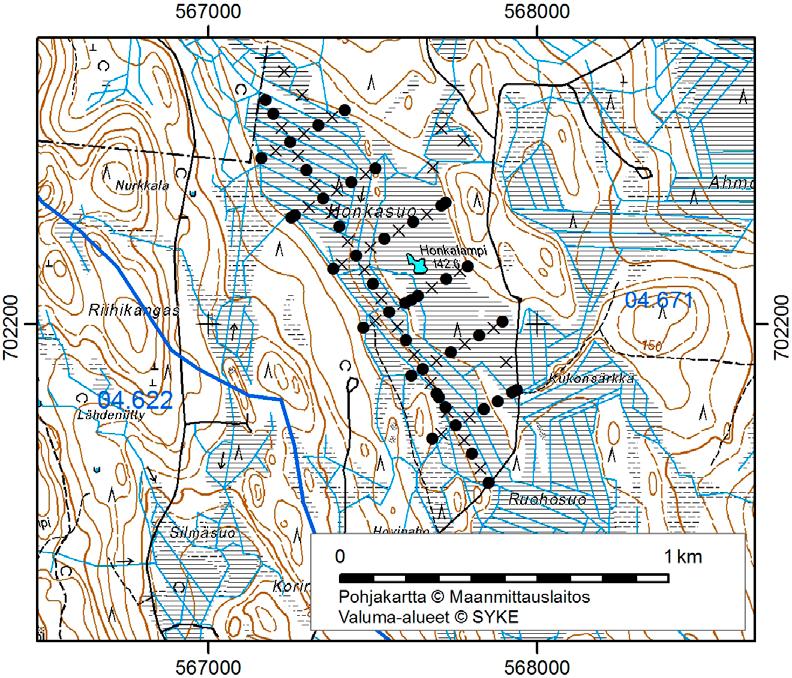 Nilsiässä (Kuopiossa) tutkitut suot ja niiden turvevarat. Osa 2. 21. Honkasuo Honkasuo (x = 7022,2, y = 5674,8) sijaitsee 19 km linnuntietä Nilsiän keskustasta koilliseen.