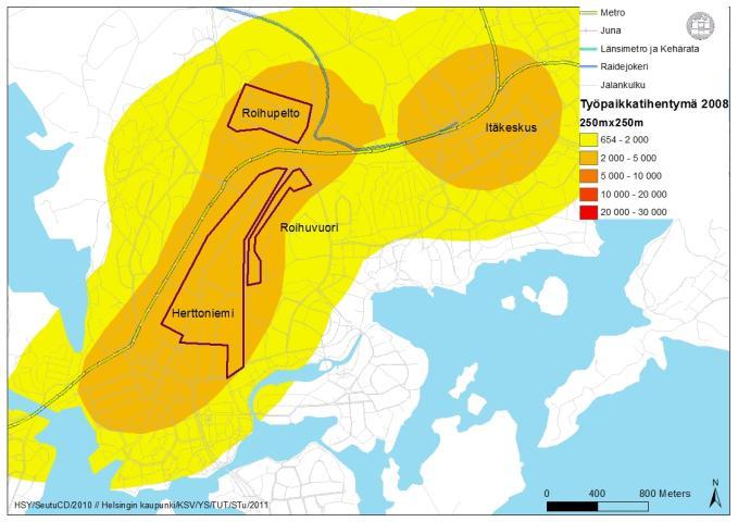 Roihuvuori Roihuvuoren työpaikka-alue sijaitsee metron varrella. Alue kuuluu melko väljään työpaikkakeskittymään. Lähin samansuuruinen työpaikkakeskittymä on Itäkeskus.