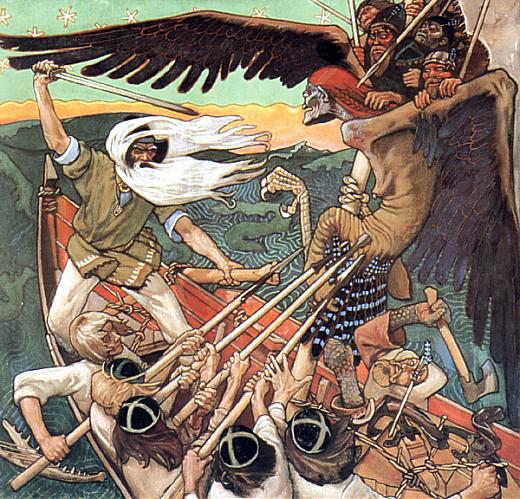 6.2. MUINAISSUOMALAISTA MYTOLOGIAA 183 syvällä maaemässä, ja Sammon yleinen toisintonimi on kirjokansi, joka viittaa taivaankanteen. Sammas on patsas, joka kannattaa taivaan kantta.