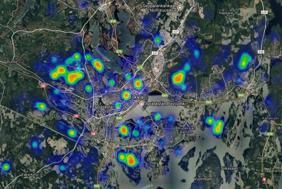 Elämysten ja kokemusten metsä lämpökartta /