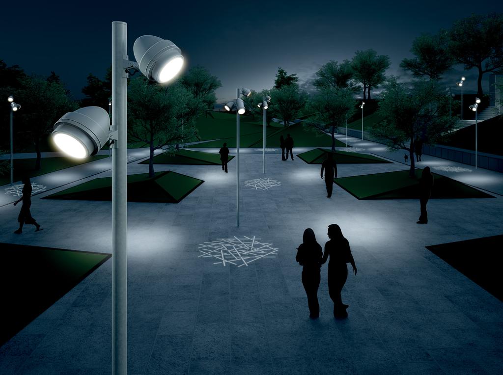 Nightspot-pylväsvalaisimia voidaan käyttää innovatiiviseen julkisten tilojen valaistukseen.