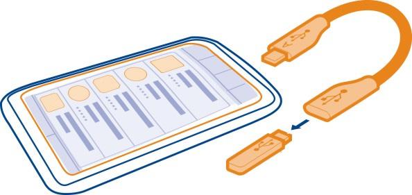 104 Yhteydet 2 Liitä muistitikku USB OTG -sovittimeen. Tiedostot-sovellus avautuu ja muistitikku näkyy massamuistina.